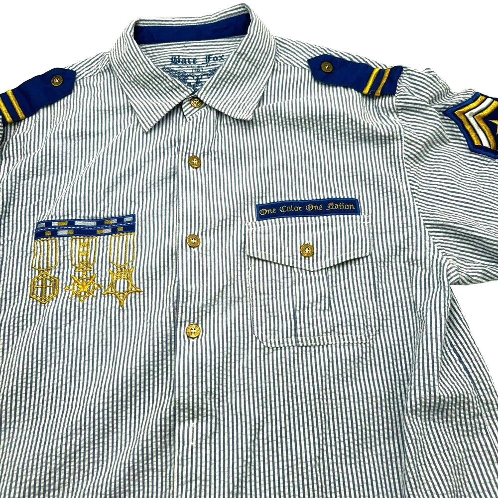 Bare Fox 3XL Military Style Blue Gold Metal‎ Button Up Shirt embroidered collar